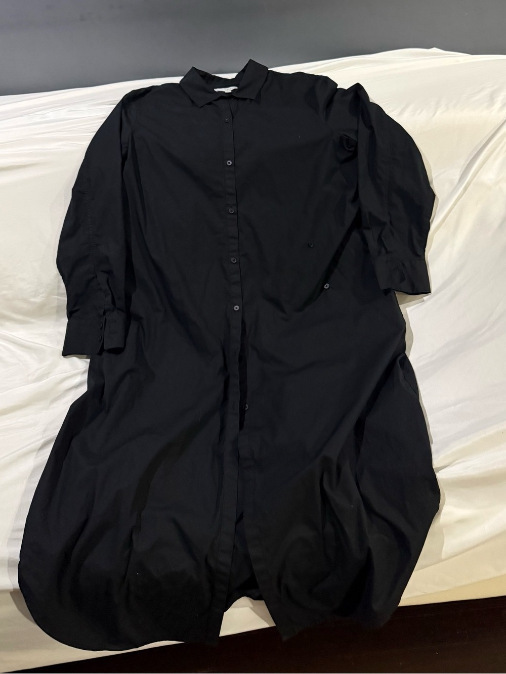 Banana republic black cotton poplin pleat plack midi shirtdress size large